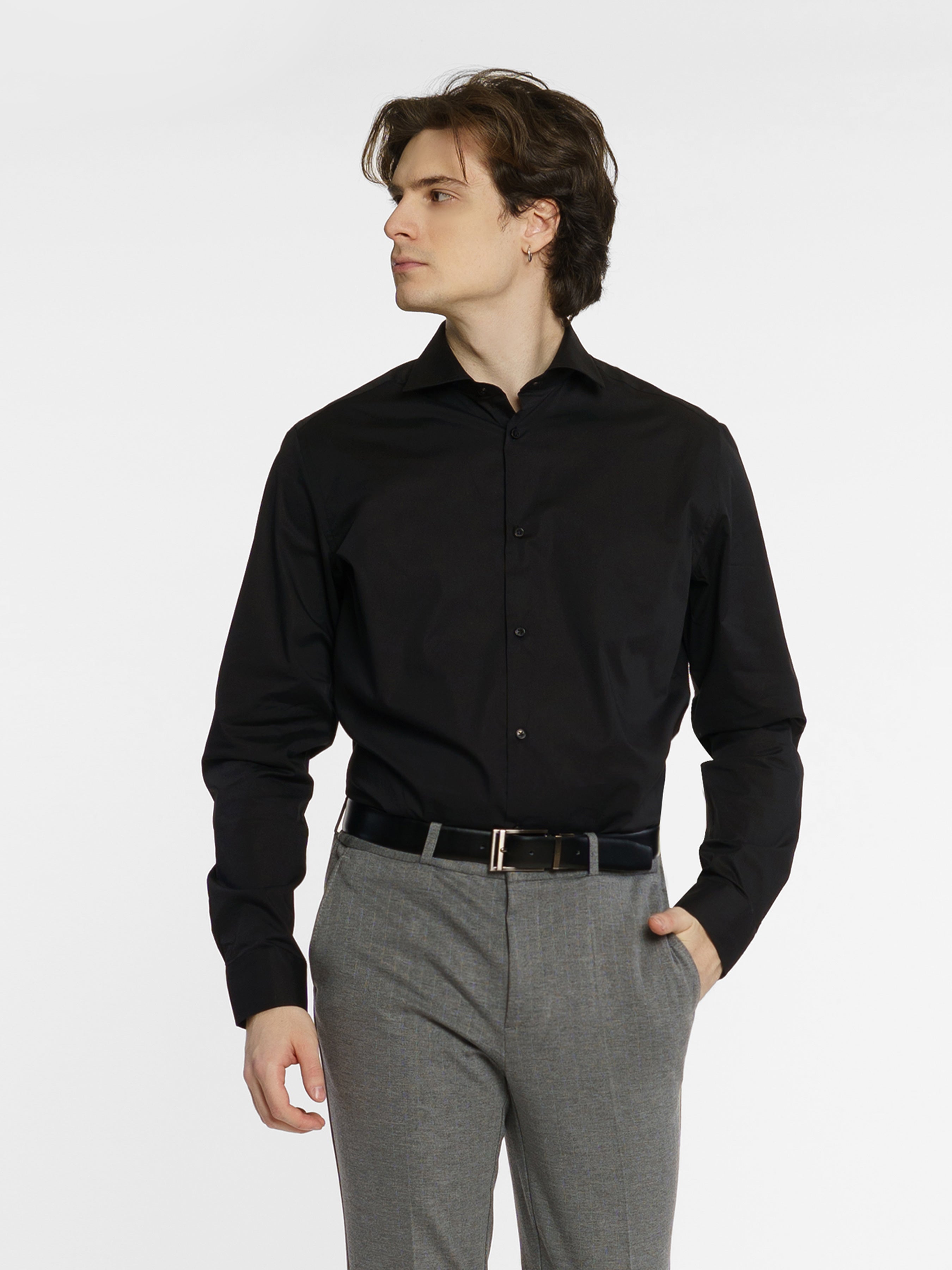 Stylish Men's Black Shirt with Breathable Cotton Comfort CA1M05.10.02