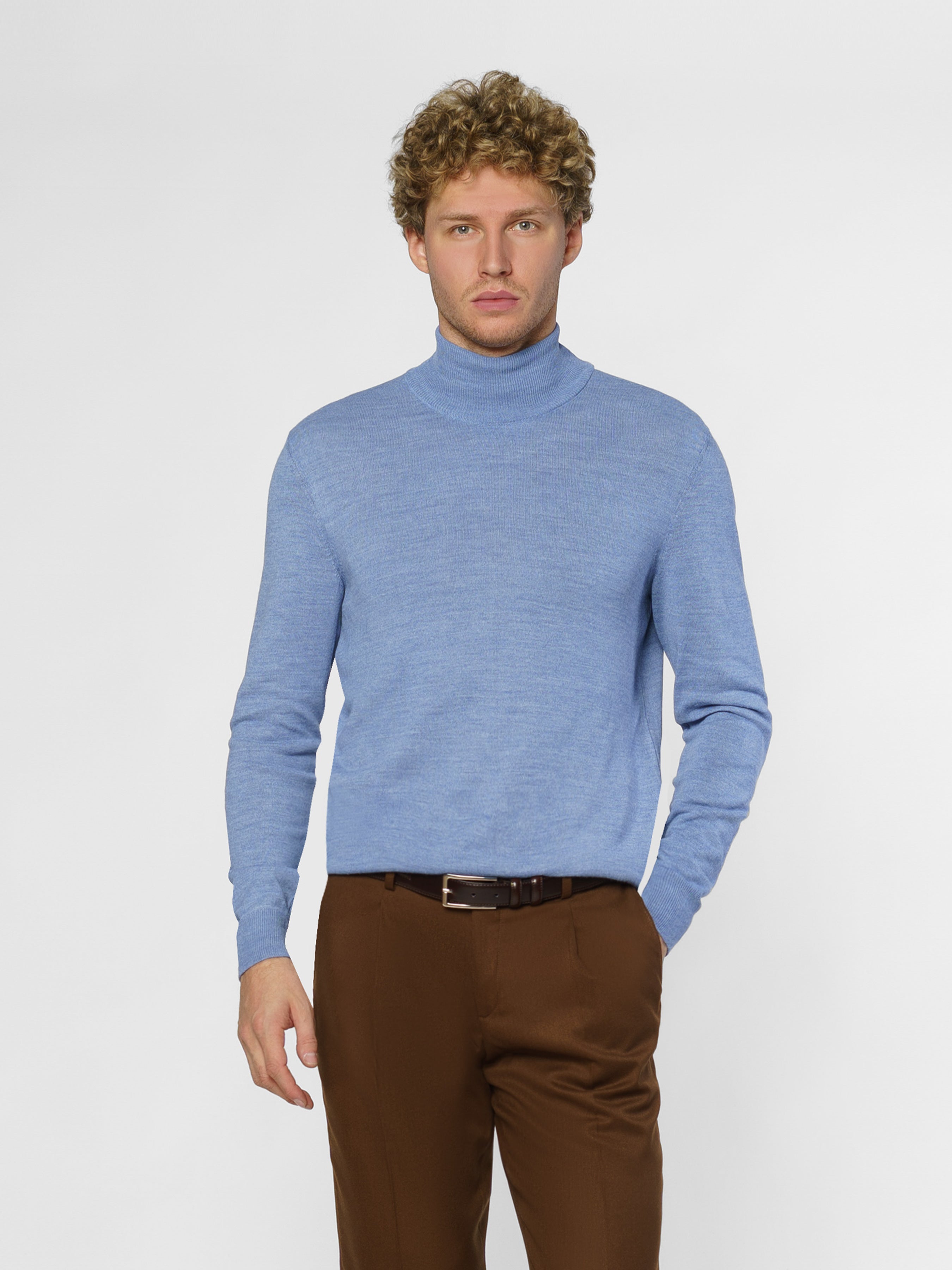 Stylish Men's Blue Jumper with High Collar - Premium Knitwear CA1M10.10.23