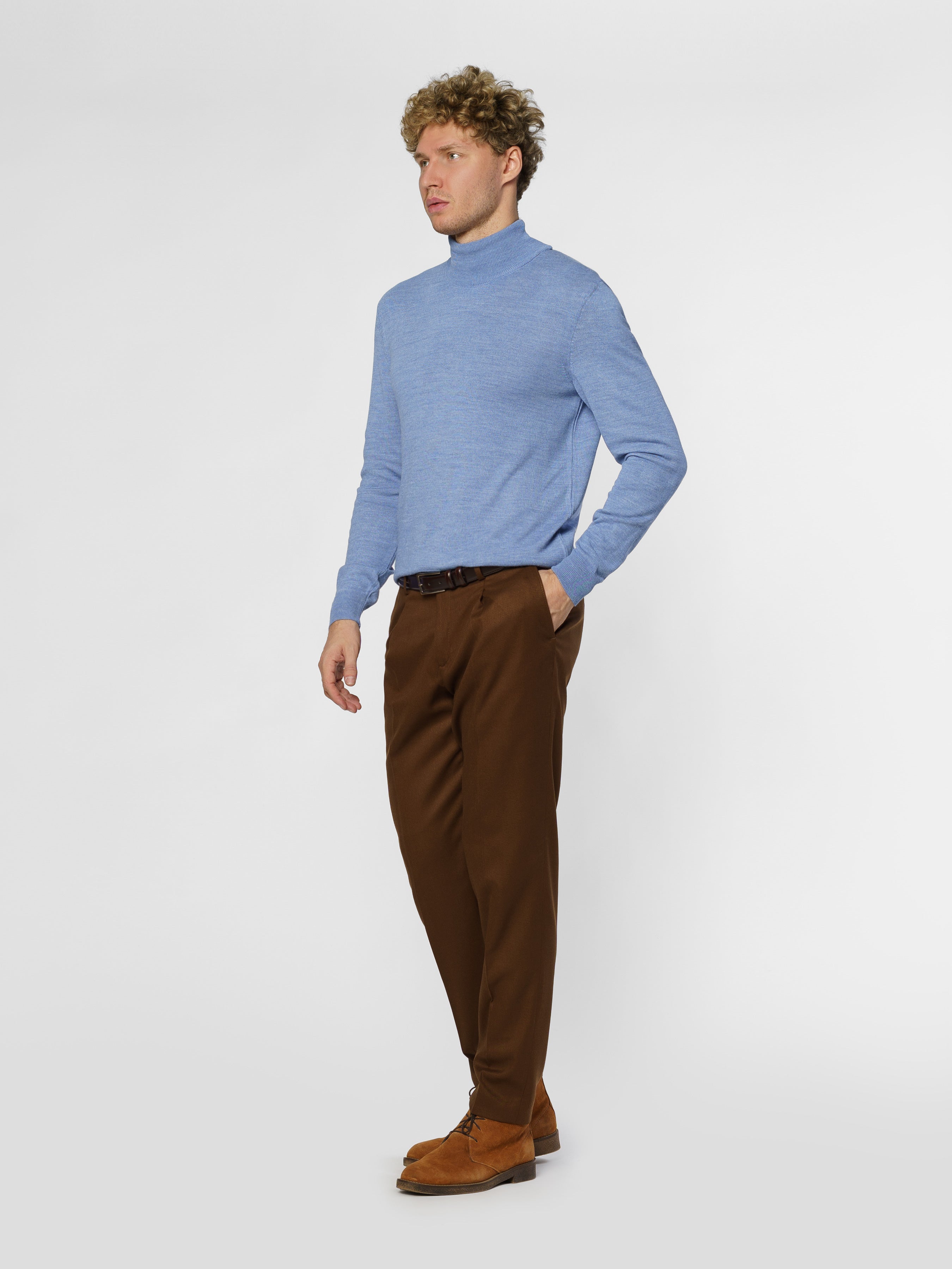 Stylish Men's Blue Jumper with High Collar - Premium Knitwear CA1M10.10.23