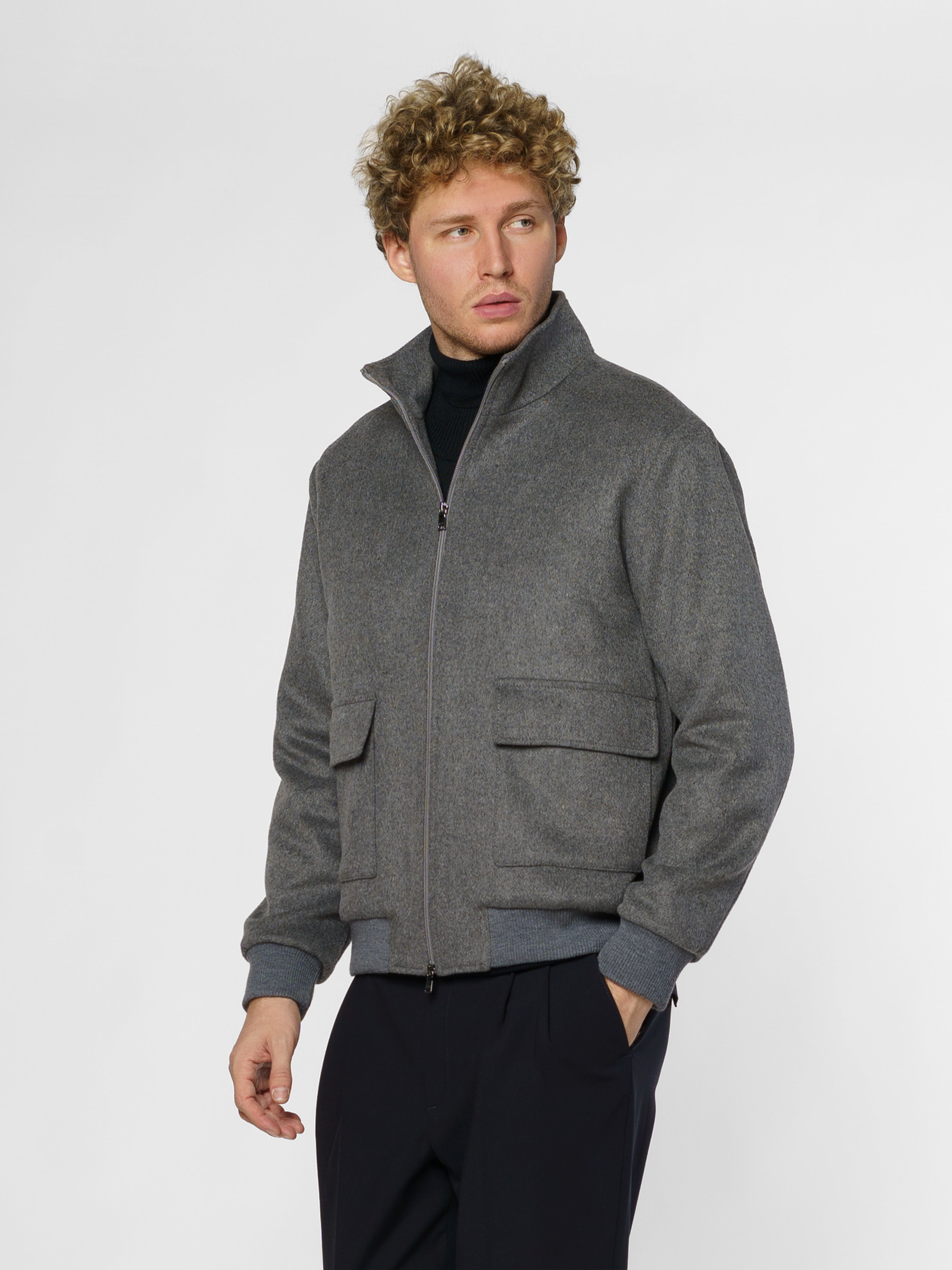Men's Gray Wool Bomber Jacket CA1M08.06.12