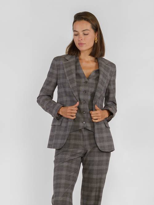 Women's Brown Checkered Jacket