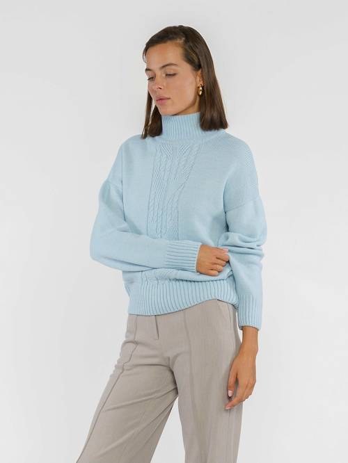 Cozy Light Blue Women's Sweater with High Collar