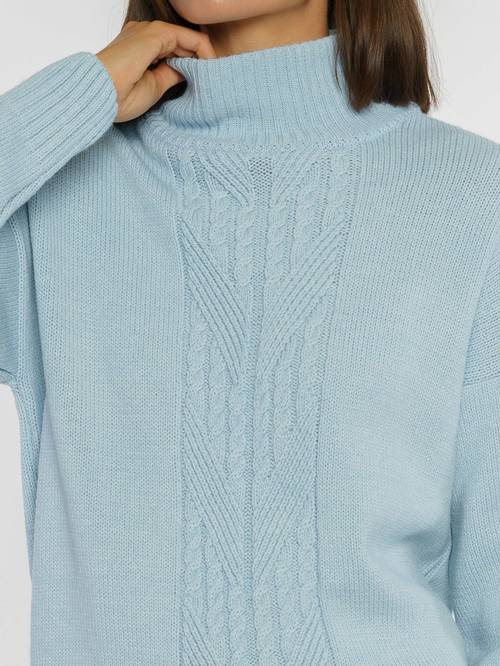 Cozy Light Blue Women's Sweater with High Collar