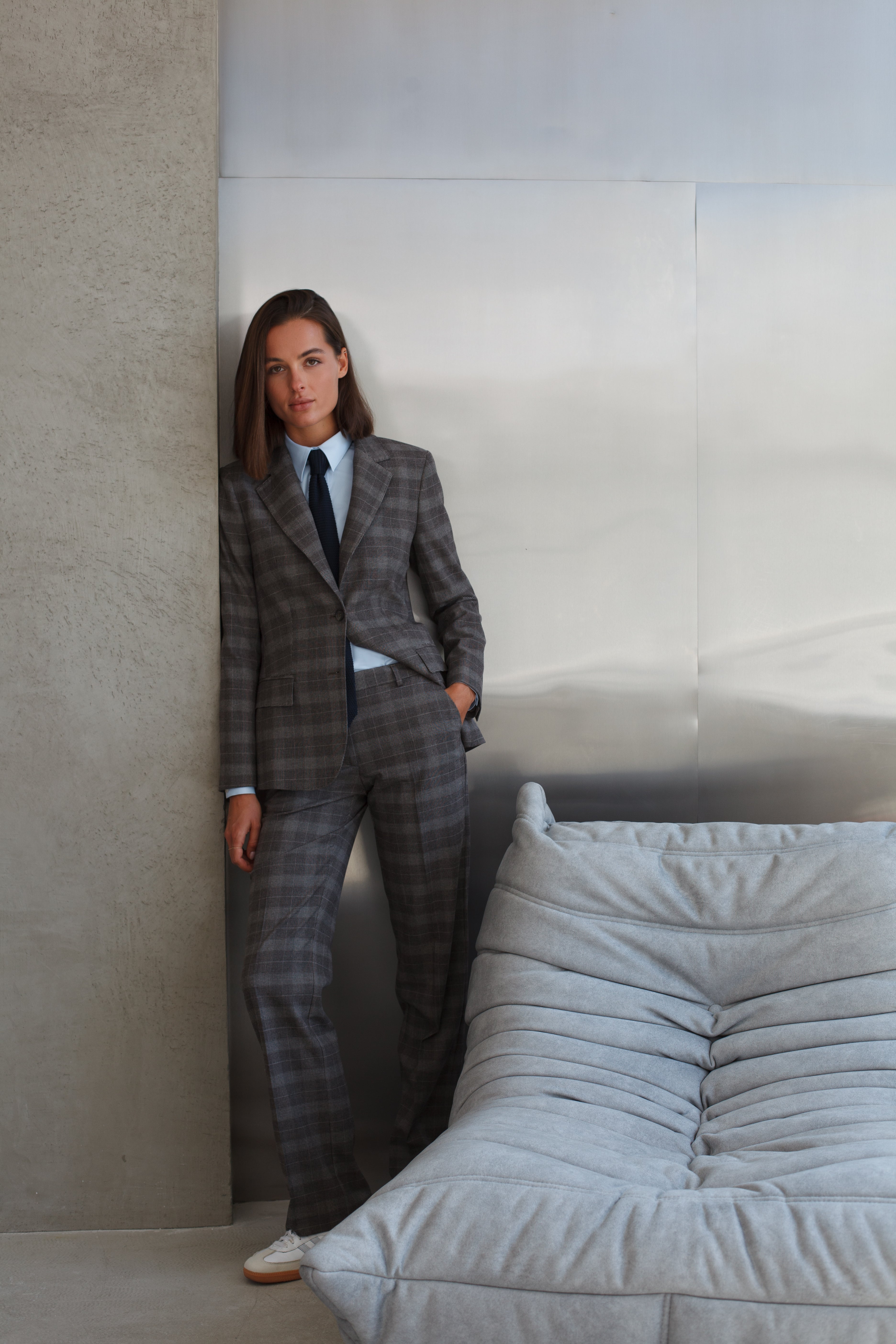 Women's Brown Checkered Jacket