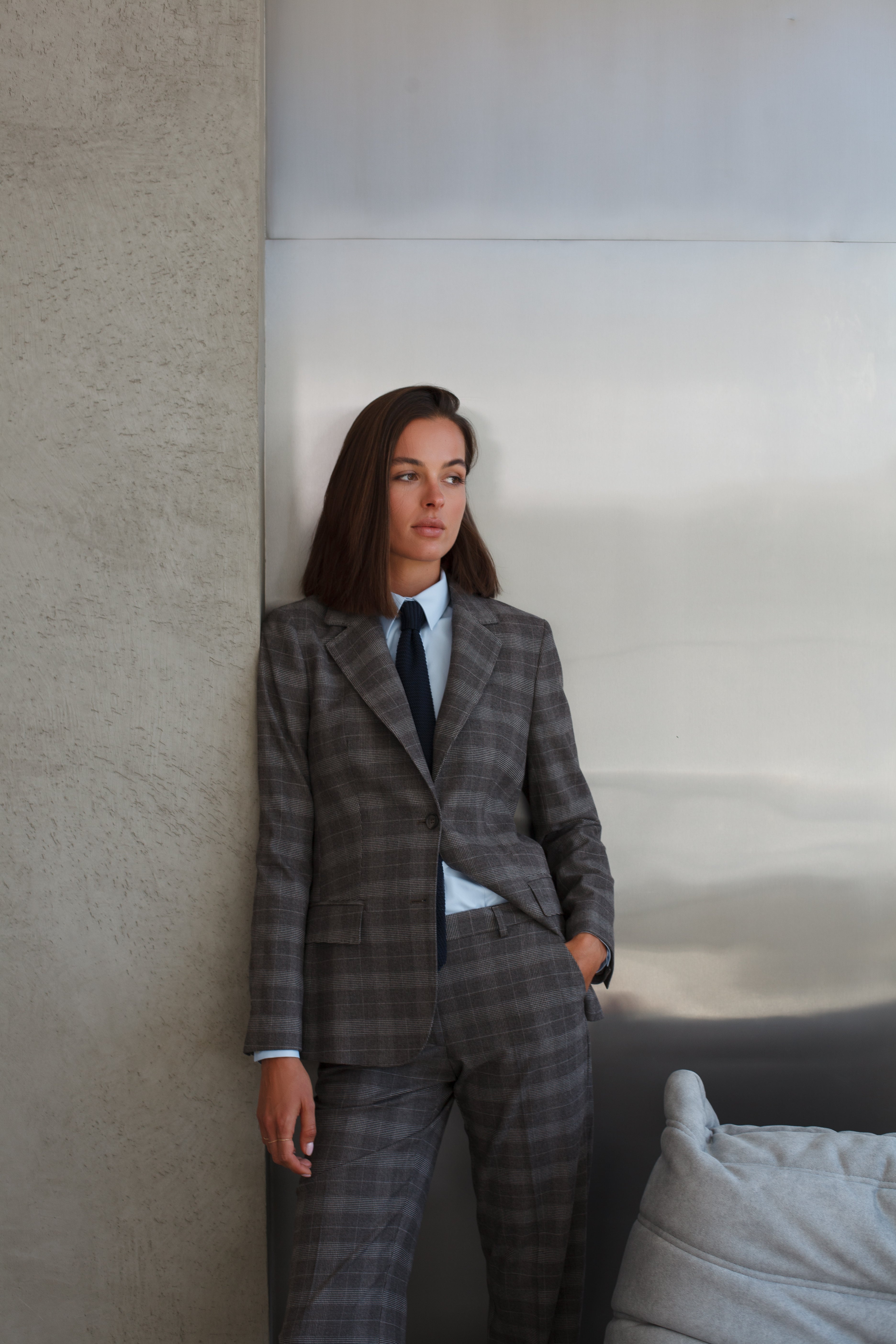 Women's Brown Checkered Jacket